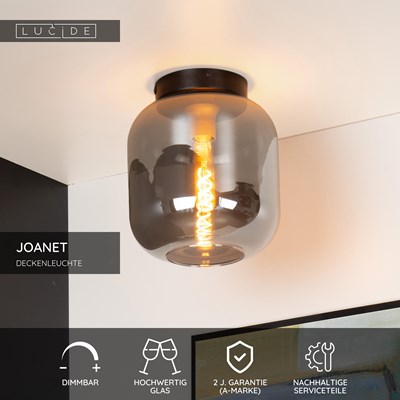 Lucide JOANET - Deckenleuchte - Ø 25 cm - 1xE27 - Rauchfarbe Grau